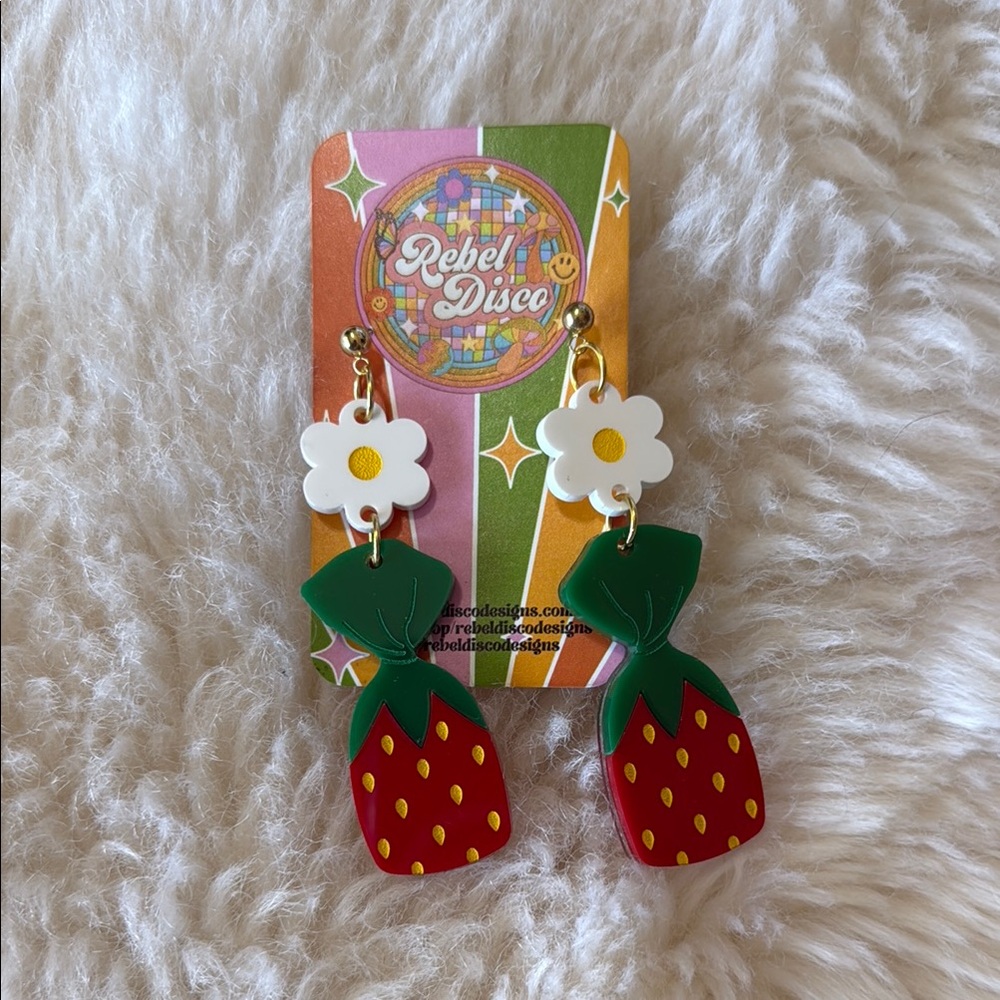 Rebel Disco Designs Acrylic Strawberry Candy Candies Statement Earrings NWT